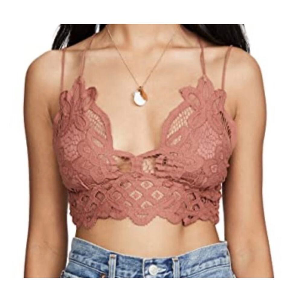 Free People Adella Bralette Copper Rusty Rose Small Coquette Festival Romantic
